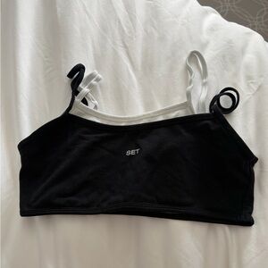 SET Active Black and White layered sports bra